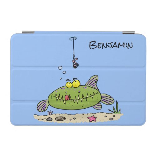 Funny fat hungry green fish fishing cartoon iPad mini cover