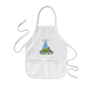 Funny fat hungry green fish fishing cartoon kids' apron
