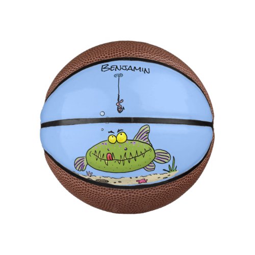Funny fat hungry green fish fishing cartoon mini basketball