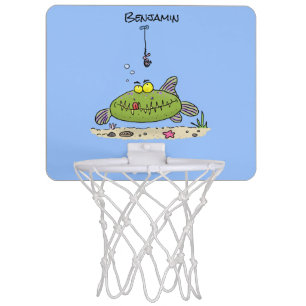 Funny fat hungry green fish fishing cartoon mini basketball hoop