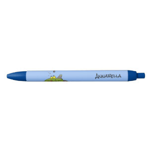 Funny fat hungry green fish fishing cartoon pen