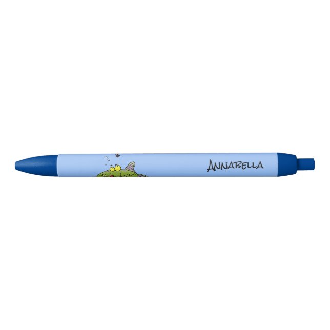Funny fat hungry green fish fishing cartoon pen (Front)