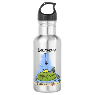 Funny fat hungry green fish fishing cartoon stainless steel water bottle
