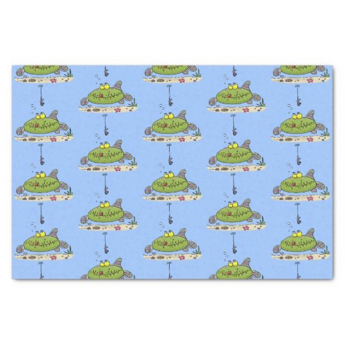 Funny fat hungry green fish fishing cartoon tissue paper