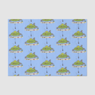 Funny fat hungry green fish fishing cartoon tissue paper