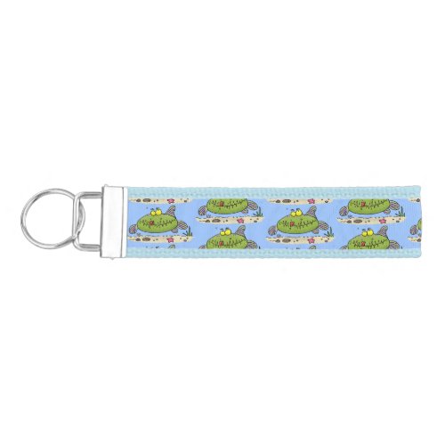 Funny fat hungry green fish fishing cartoon wrist keychain