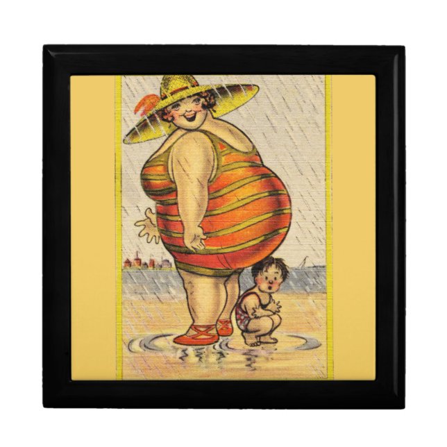 Funny Fat Lady on Beach Jewelry Box (Front)