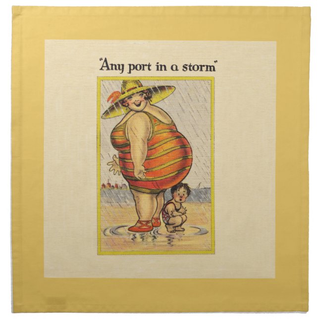 Funny Fat Lady on Beach Napkin (Front)