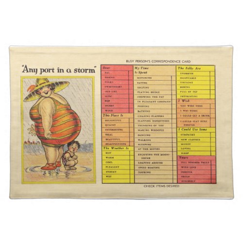 Funny Fat Lady on Beach Placemat