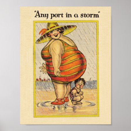 Funny Fat Lady On Beach Poster