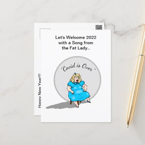 Funny Fat Lady Singing New Year 2022 Celebration Postcard