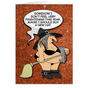 Funny Fat Old Witch in a Bikini Halloween Card