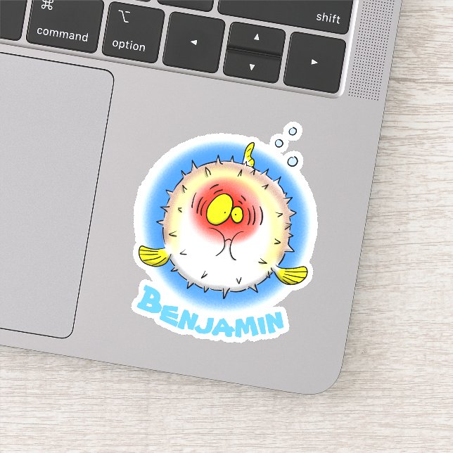 Funny fat puffer fish cartoon illustration sticker (Detail)