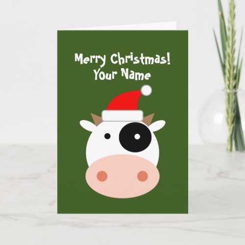 Funny fat Santa cow cartoon Christmas card