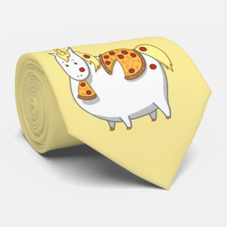 Funny Fat Unicorn Eating Pepperoni Pizza Neck Tie