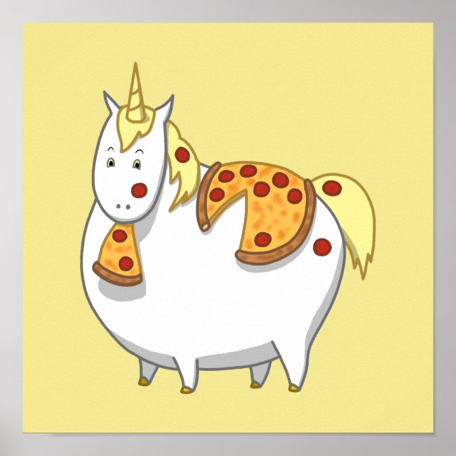 Funny Fat Unicorn Eating Pepperoni Pizza Poster (Front)