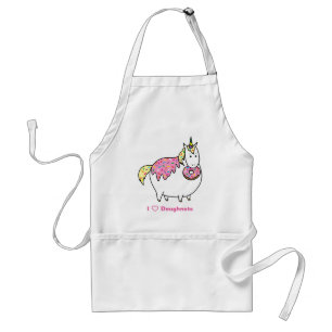 Funny Fat Unicorn Eating Sprinkle Doughnut Adult Apron