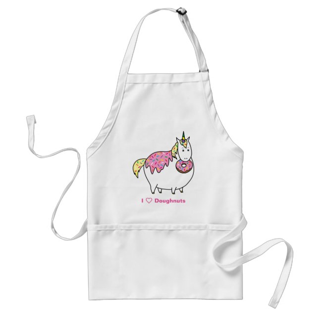 Funny Fat Unicorn Eating Sprinkle Doughnut Adult Apron (Front)