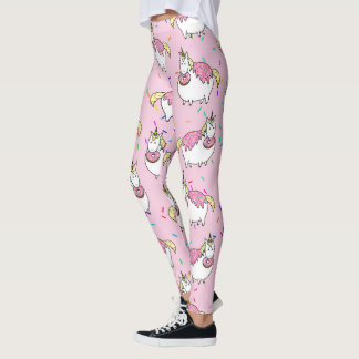 Funny Fat Unicorn Eating Sprinkle Doughnut Leggings