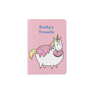 Funny Fat Unicorn Eating Sprinkle Doughnut Passport Holder