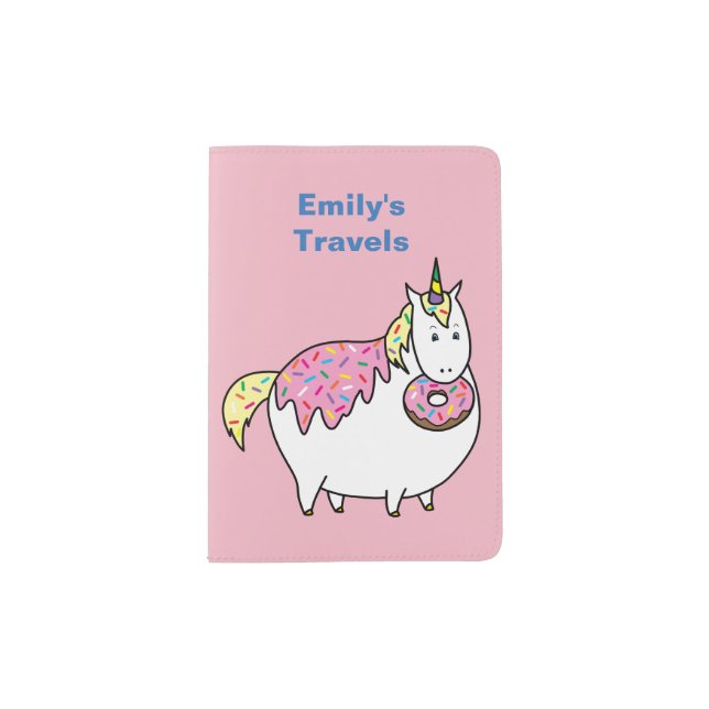 Funny Fat Unicorn Eating Sprinkle Doughnut Passport Holder (Front)