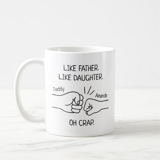 Funny Father Daughter Fist Bump Drawing Coffee Mug (Left)