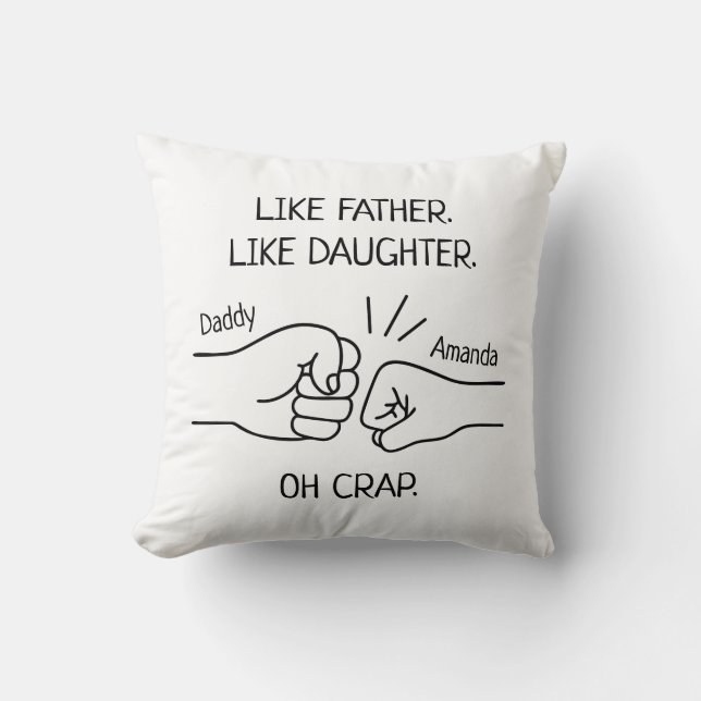 Funny Father Daughter Fist Bump Drawing Throw Pillow (Front)