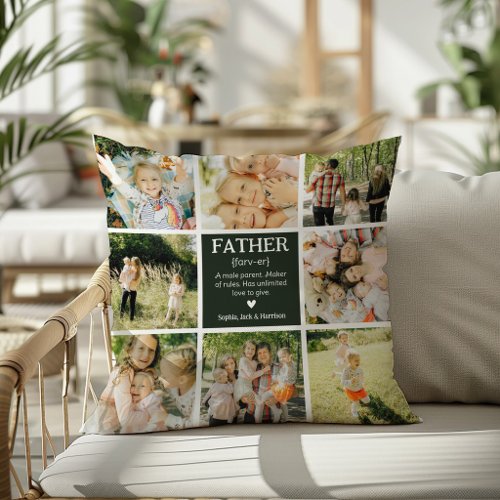 Funny Father Definition Photo Collage Throw Pillow