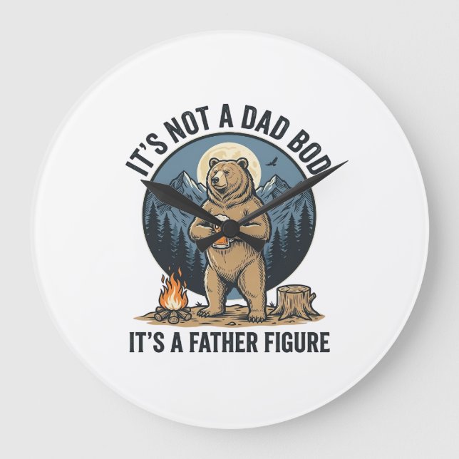 Funny Father Figure Bear Camping Vector Design_1 Large Clock (Front)