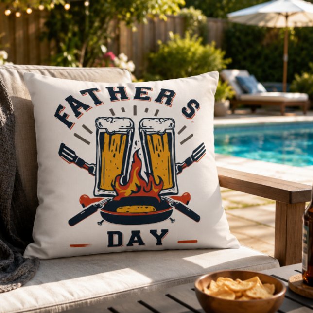 Funny Father’s Day Beer & BBQ Throw Pillow (Creator Uploaded)