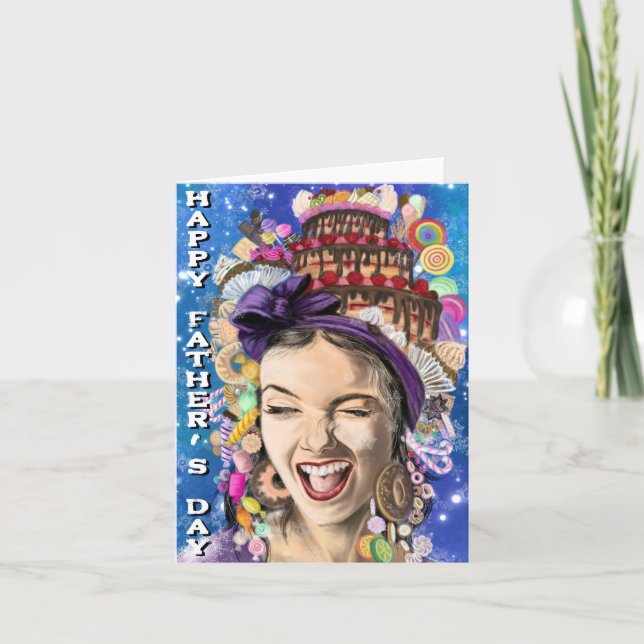 Funny Father's Day Card with Happy Playful Woman (Front)