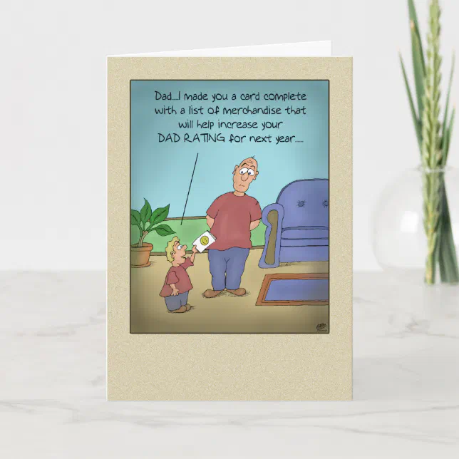 Funny Fathers Day Cards: Dad Rating Cartoon Card | Zazzle