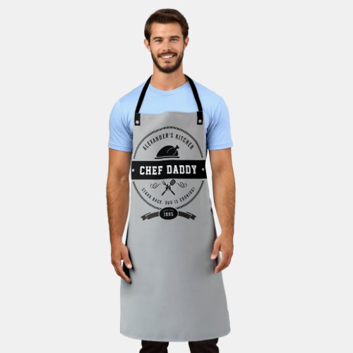 Funny Fathers Day Chef Daddy Cool Grey  Black Ap Apron