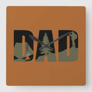 Funny Fathers Day Gift Camping Hiking Dad Square Wall Clock