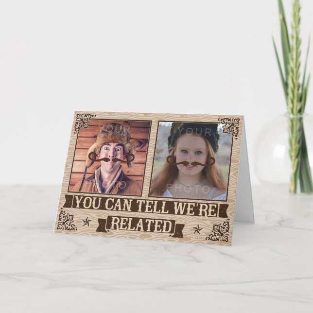 Funny Fathers Day Mustache Custom Family Photos Card (Front)