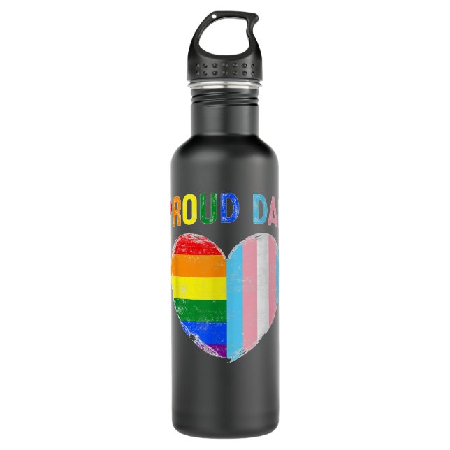 Funny Father's Day Proud Dad Transgender Gay Rainb Stainless Steel Water Bottle (Front)