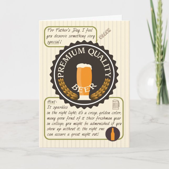 Funny Father's Day Retro Beer Label for Coach Card (Front)
