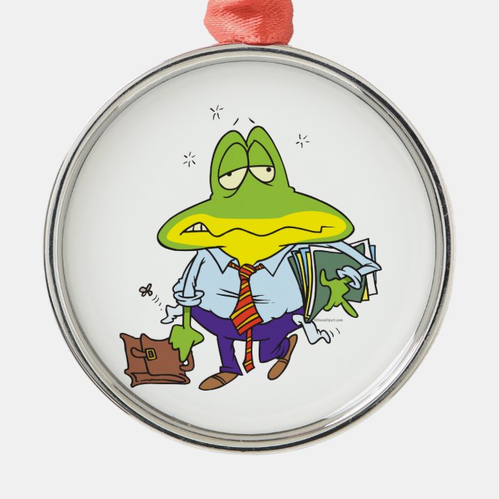 funny fatigued tired working man frog ornament