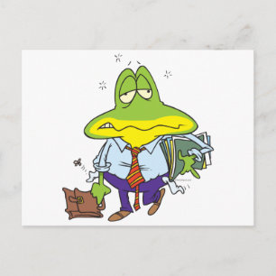 funny fatigued tired working man frog postcard