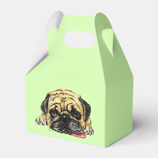 Funny Favor Box with Fun Tired Pug Dog (Front Side)