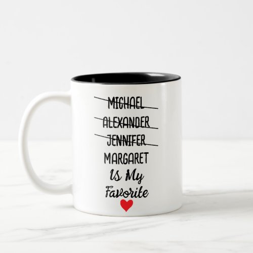 Funny Favorite Child With Personalized 4 Names Two_Tone Coffee Mug