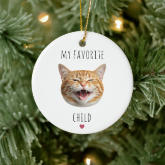 Funny Favorite Fur Child Custom Cat Face Ceramic Ornament