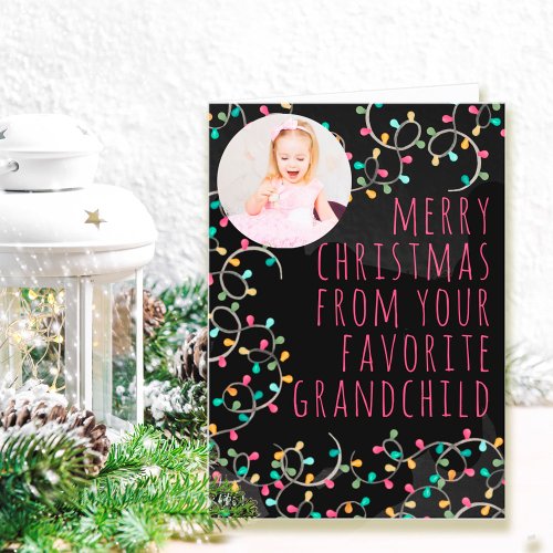 Funny Favorite Grandchild Christmas Lights Photo Holiday Card