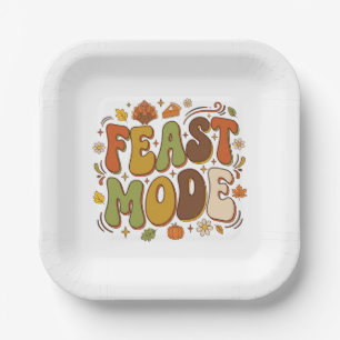 Funny Feast Mode Retro Thanksgiving Paper Plates