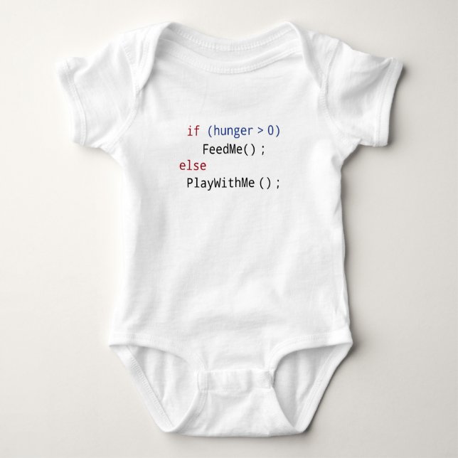 Funny FeedMe or PlayWithMe Code White Baby Bodysuit (Front)