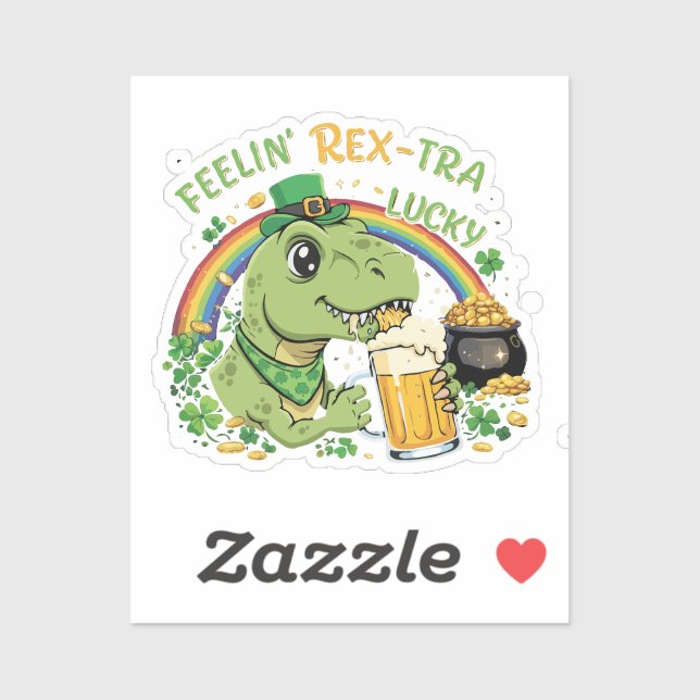 Funny Feelin' Rex-Tra Lucky T-Rex | St. Patrick's  Sticker (Sheet)