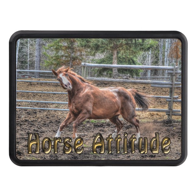 Funny Feisty Chestnut Ranch Horse Attitude Tow Hitch Cover (Front)