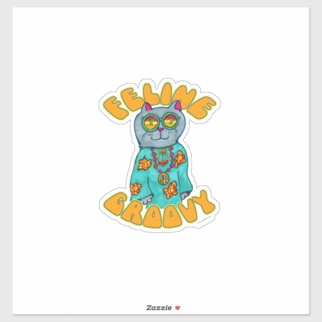 Funny Feline Groovy Fun Cat Art Drawing Sticker (Sheet)