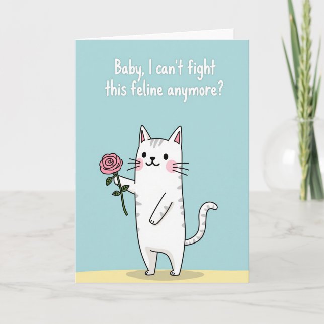 Funny Feline Rose Love Confession Card (Front)