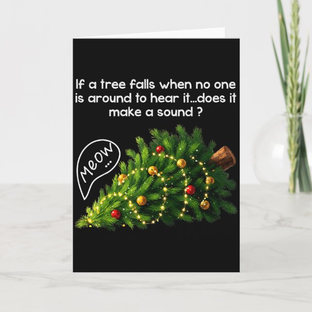 Funny Felines Pushing Christmas Tree Ugly Xmas Paj Card (Front)